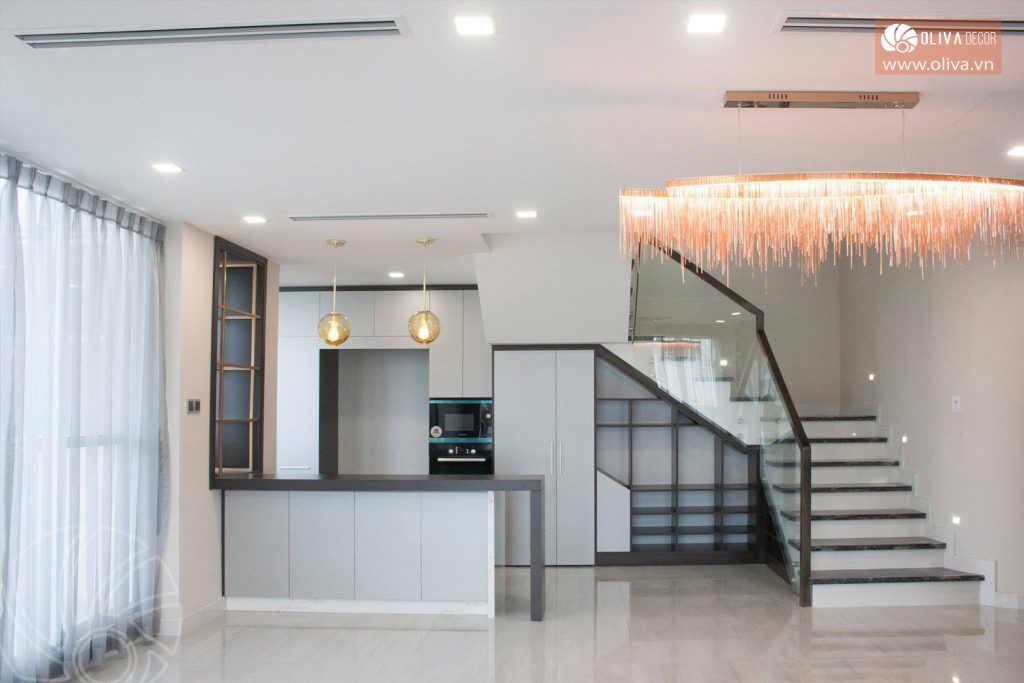 Phòng Bếp - Thiết kế thi công nội thất hiện đại căn hộ penthouse RiverPark Phú Mỹ Hưng - Oliva Decor